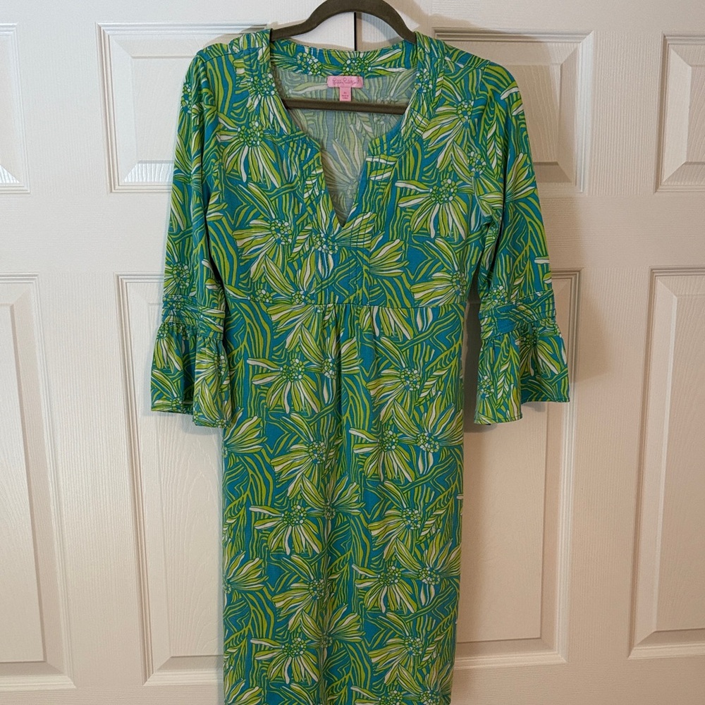 Lilly Pulitzer Vibrant Green and Blue Leaf Dress